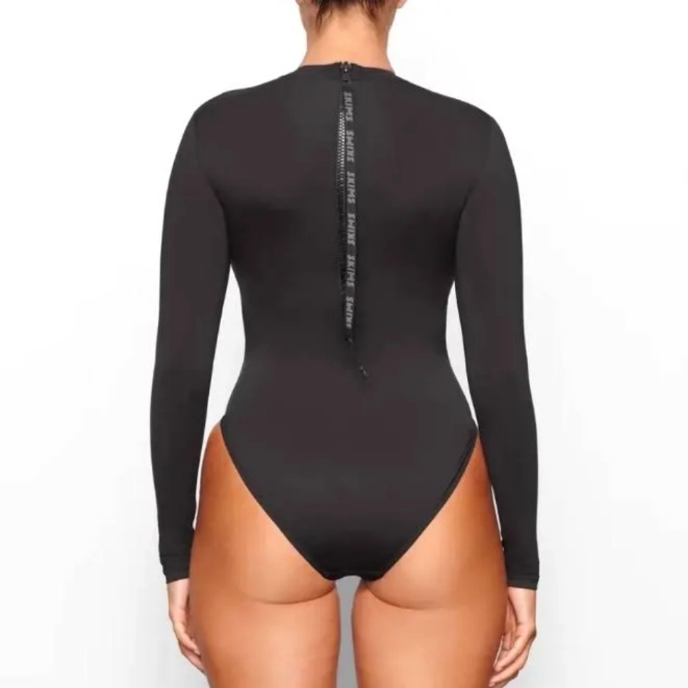 Nwt Skims Swim Long Sleeve One Piece Zip Back